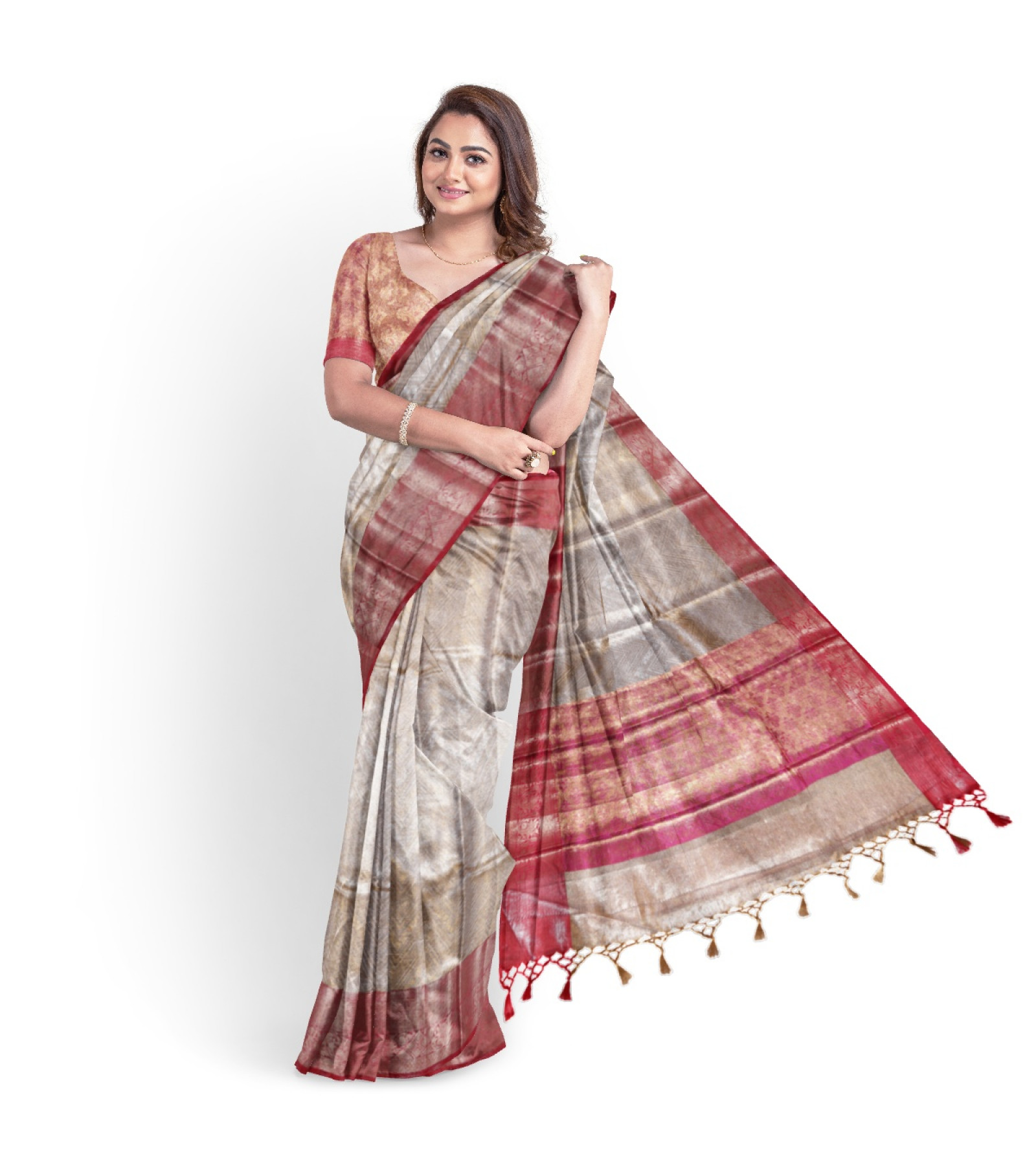 Exclusive Silver Tissue Cotton Maheshwari Saree by Abaranji 